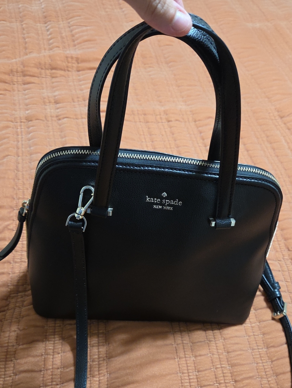 kate spade Black Leather Dome Satchel with Silver Hardware